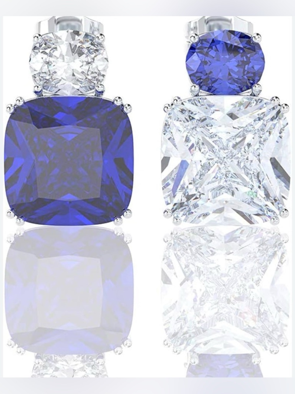 NEW CZ Sapphire and Diamond Asymmetric Stud Earrings - Picture 2 of 4